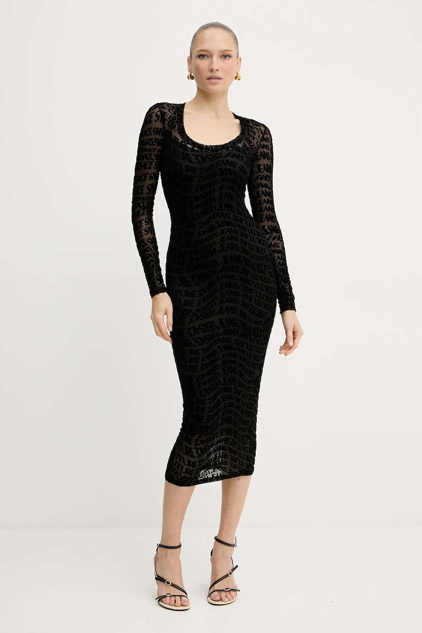 Versace Jeans Couture rochie culoarea negru, midi, mulată, 79HAO920 JS490