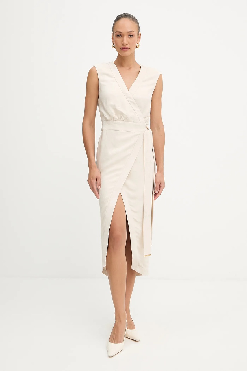 Levně Šaty Marciano Guess WHITNEY béžová barva, midi, 5YGK55 7337A