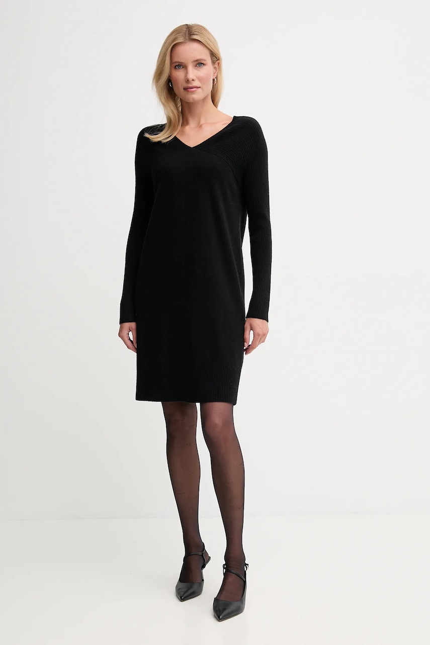 Levně Šaty s příměsí vlny United Colors of Benetton černá barva, mini, 1044DV02C