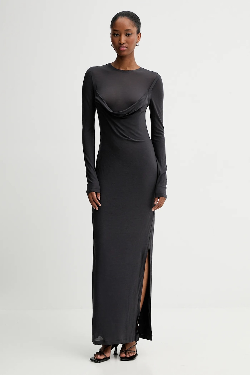Nanushka rochie din lână culoarea gri, maxi, mulată, NW25PFDR10792