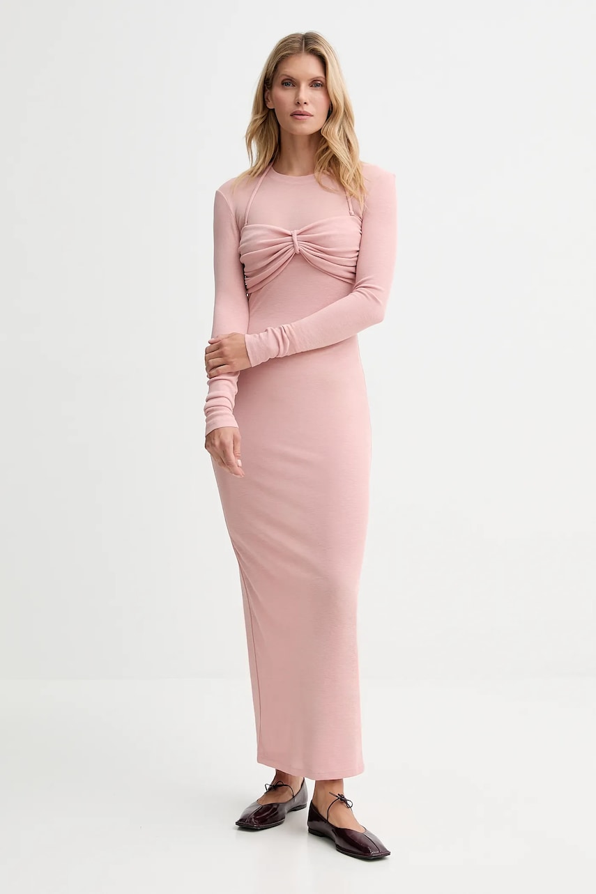 Nanushka rochie culoarea roz, maxi, mulată, NW25PFDR07931