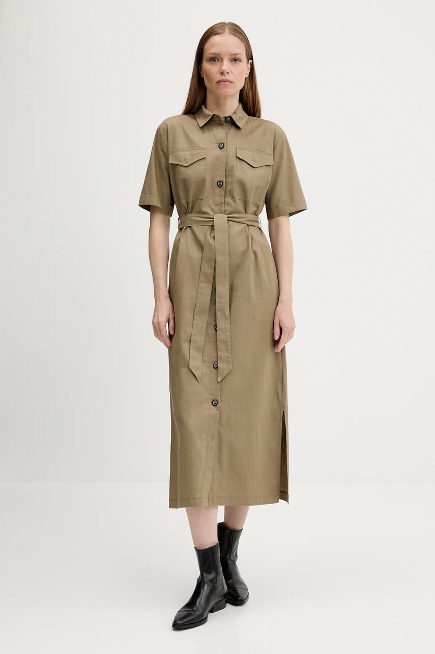 Barbour rochie din amestec de in NICOLE culoarea verde, midi, drept, LDR0894