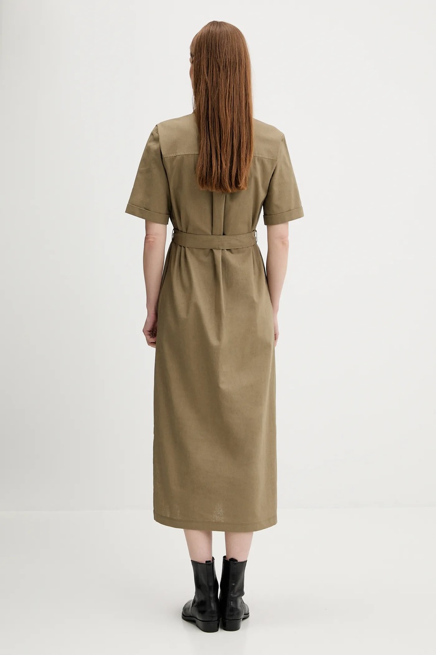 Сукня з домішкою льону Barbour NICOLE колір зелений midi пряма LDR0894