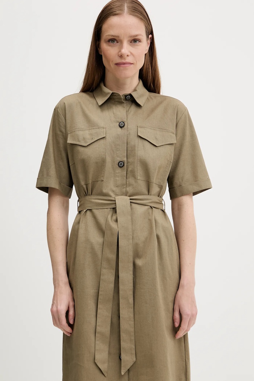 Сукня з домішкою льону Barbour NICOLE колір зелений midi пряма LDR0894