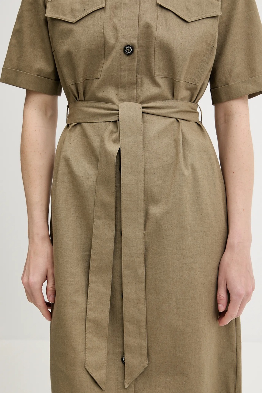 Сукня з домішкою льону Barbour NICOLE колір зелений midi пряма LDR0894