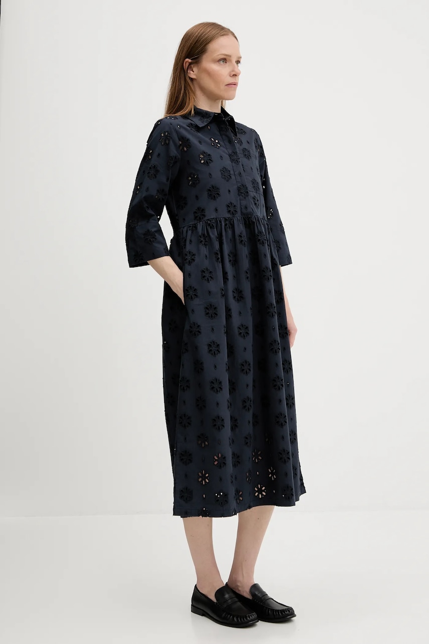 Бавовняна сукня Barbour MELISSA колір синій midi розкльошена LDR0896