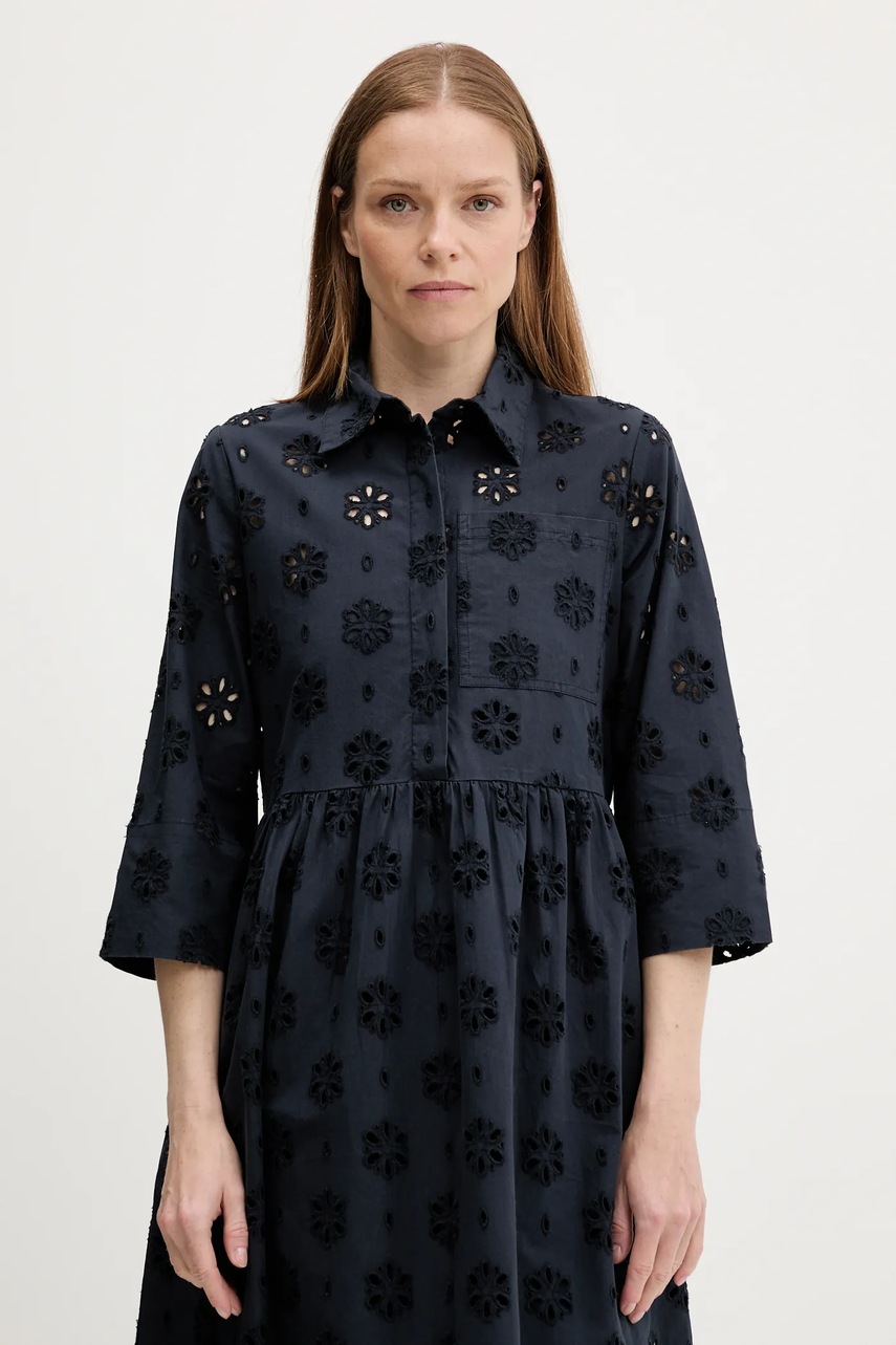 Бавовняна сукня Barbour MELISSA колір синій midi розкльошена LDR0896
