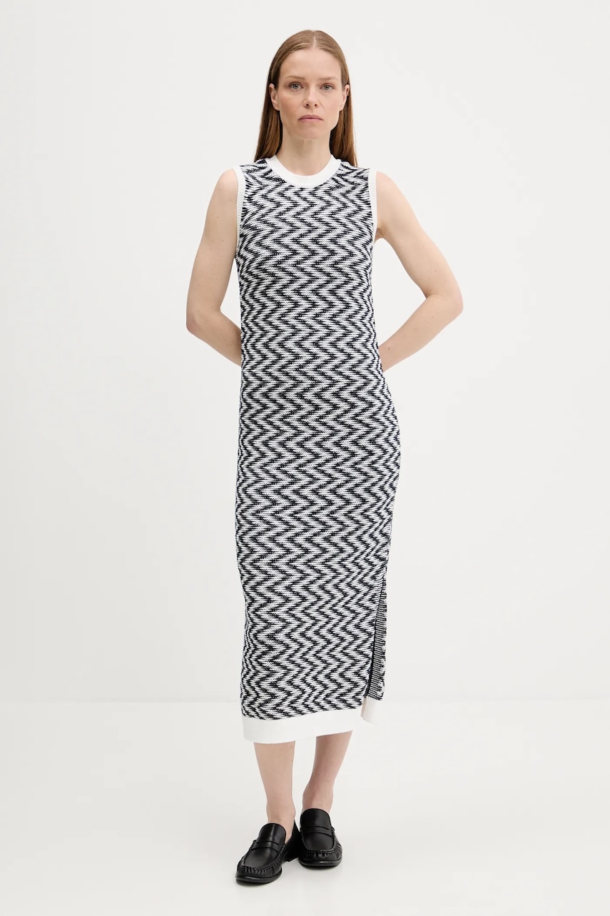 Barbour rochie din bumbac OLIVIA culoarea bleumarin, midi, mulată, LDR0928