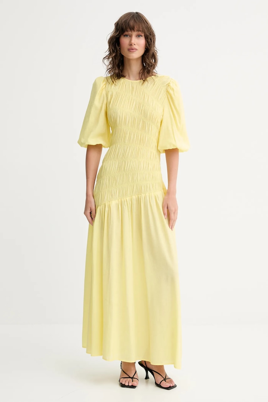 Never Fully Dressed rochie Nara culoarea galben, maxi, evazați, NFDDR3014