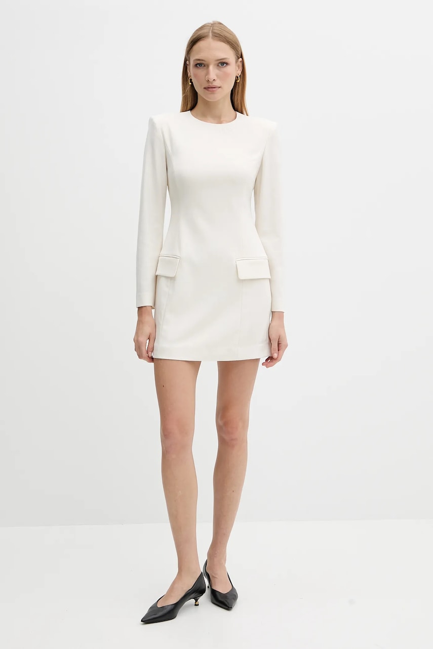 Сукня з домішкою вовни Armani Exchange колір бежевий mini облягаюча XW000661 AF16142