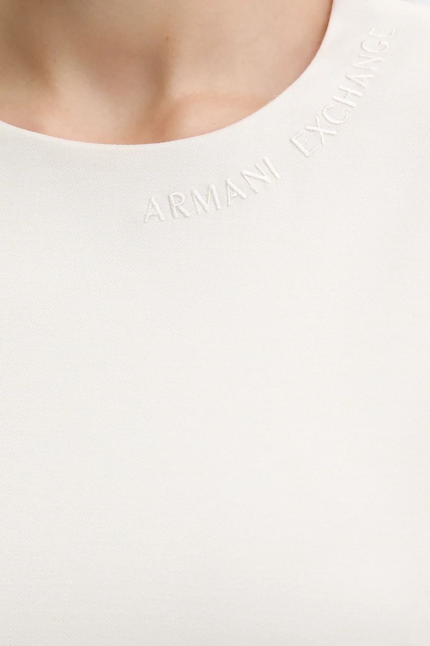 Сукня з домішкою вовни Armani Exchange колір бежевий mini облягаюча XW000661 AF16142
