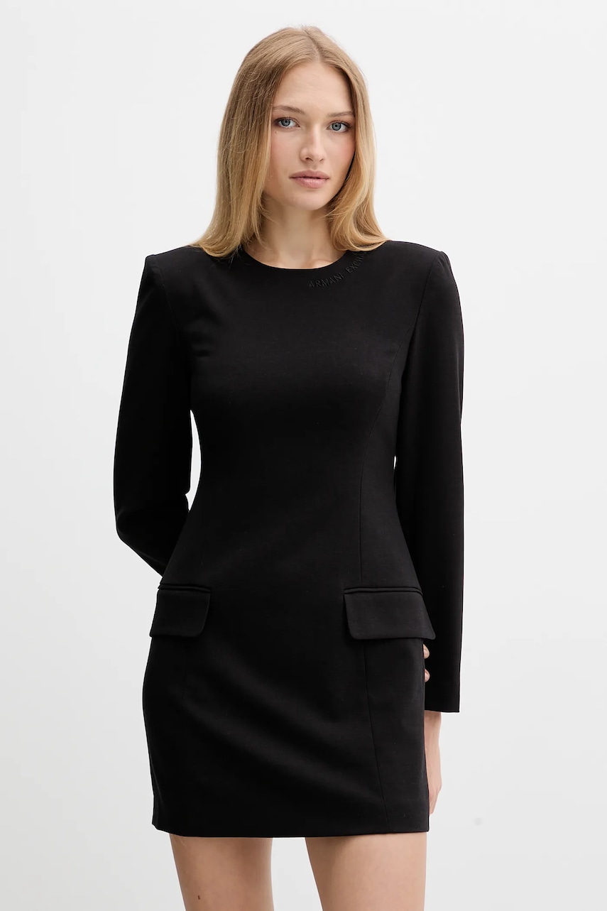 Сукня з домішкою вовни Armani Exchange колір чорний mini облягаюча XW000661 AF16142