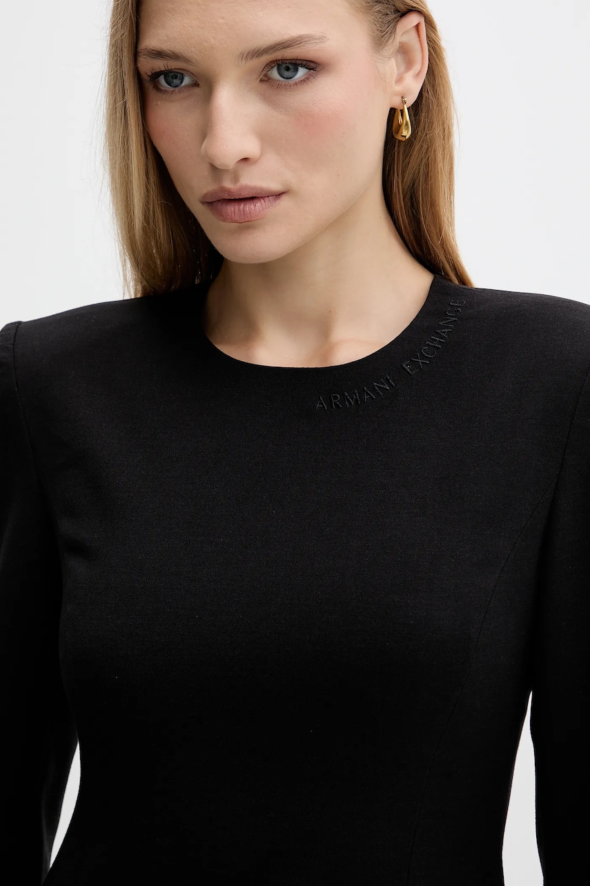 Сукня з домішкою вовни Armani Exchange колір чорний mini облягаюча XW000661 AF16142