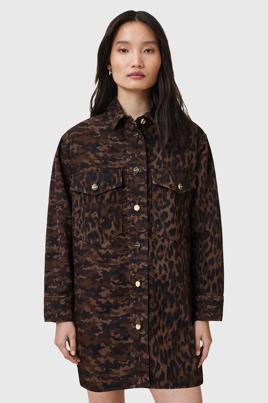 Бавовняна сукня AllSaints FAYE колір коричневий mini пряма W007DD