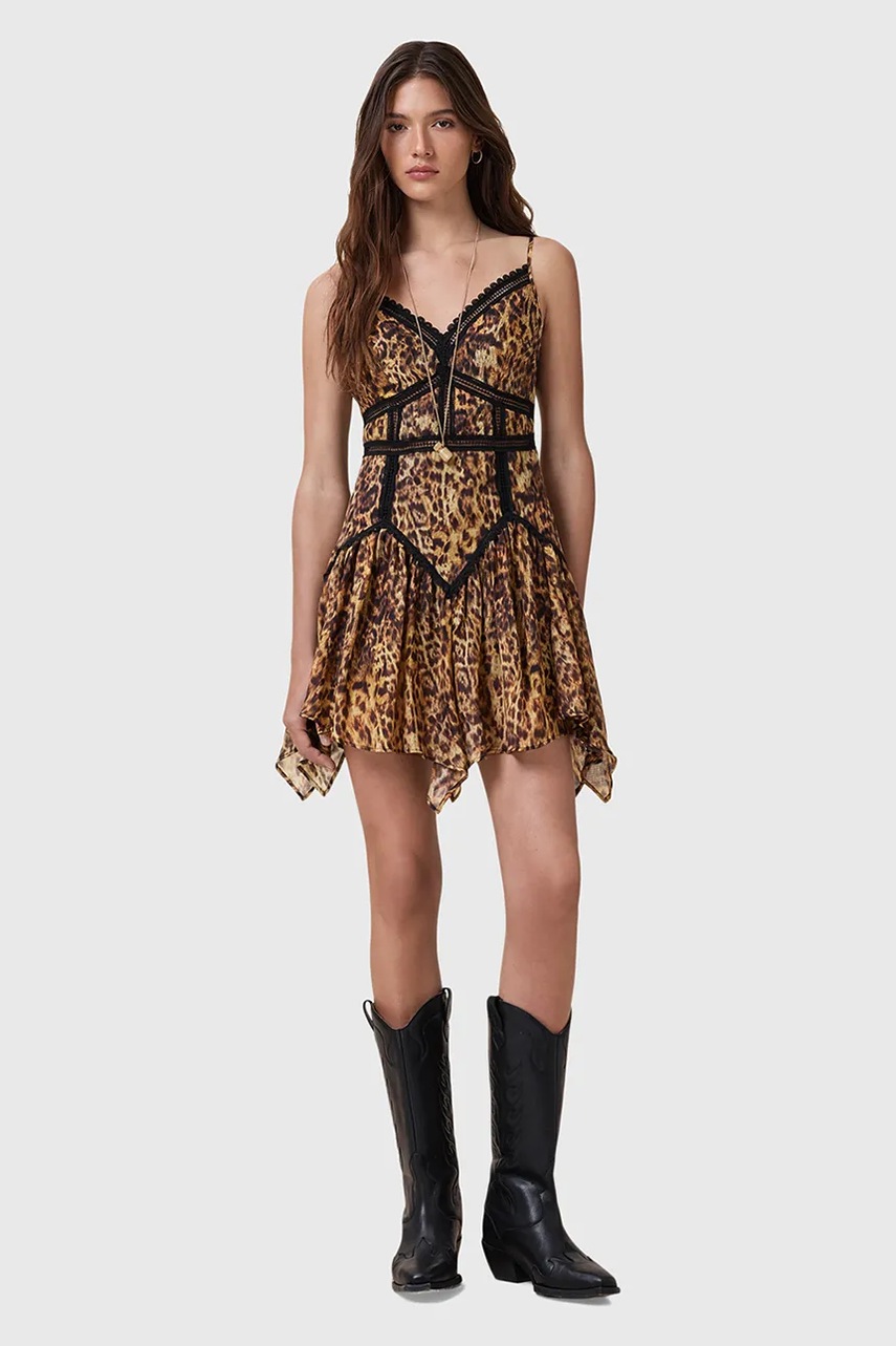 Сукня AllSaints ZIA колір помаранчевий mini розкльошена W095DC