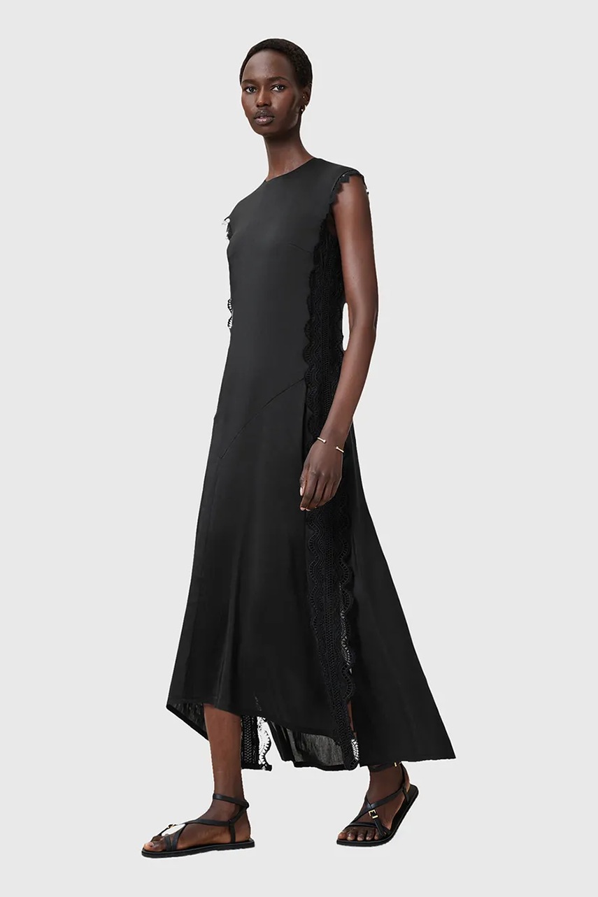 Льняное платье AllSaints LYRA цвет чёрный midi расклешённое W248DC