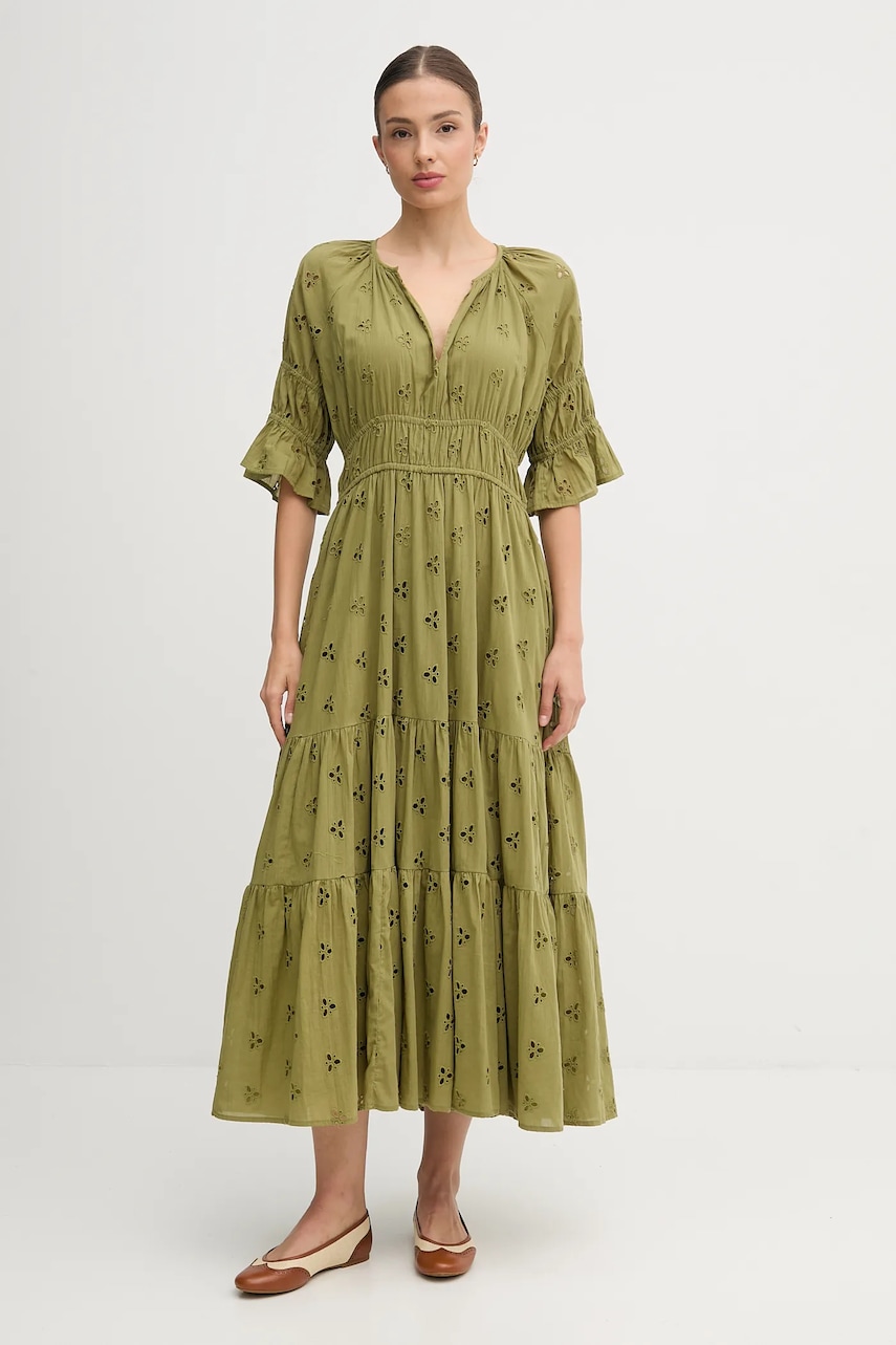 Hoss Intropia rochie din bumbac culoarea verde, maxi, evazati, 8222112