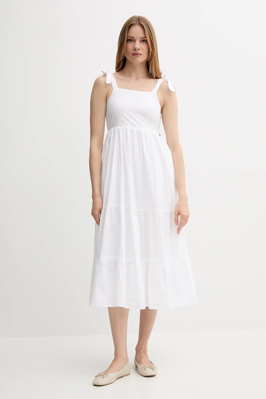 Pepe Jeans rochie culoarea alb, midi, evazați, PL953749