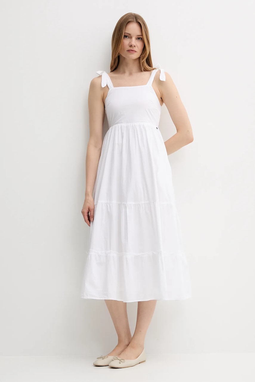 Платье Pepe Jeans цвет белый midi расклешённое PL953749 Платье Pepe Jeans цвет белый midi расклешённое PL953749