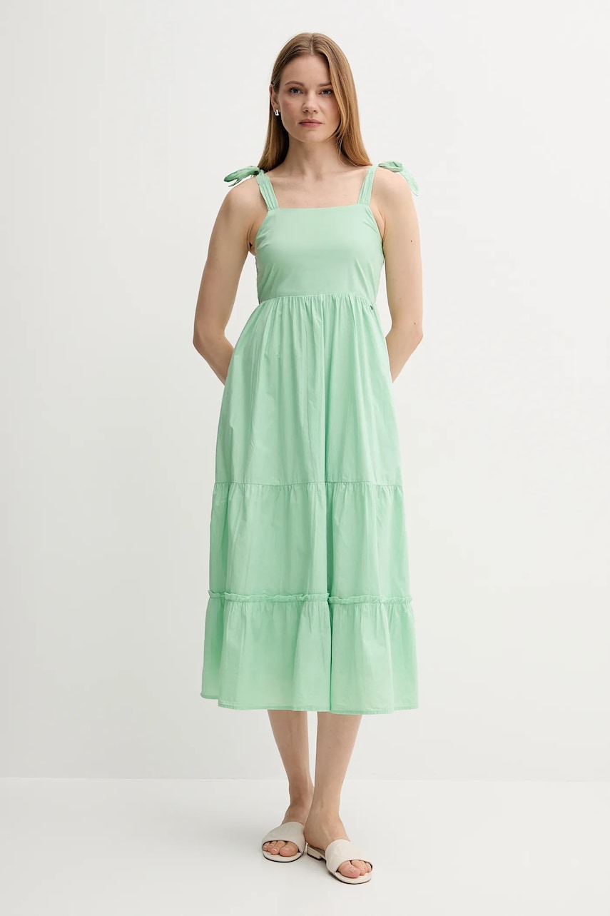 Pepe Jeans rochie culoarea verde, midi, evazați, PL953749