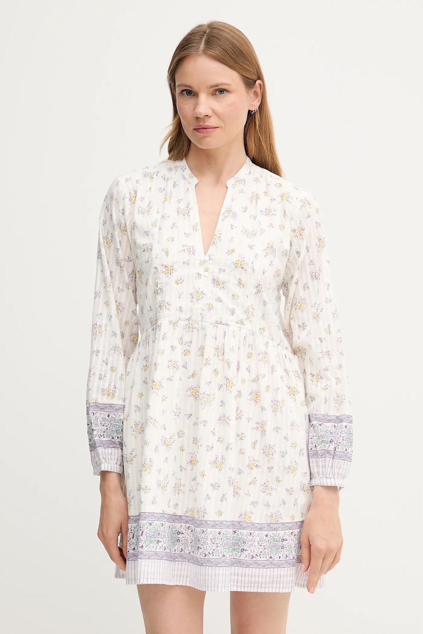 Pepe Jeans rochie din bumbac culoarea alb, mini, evazați, PL953758