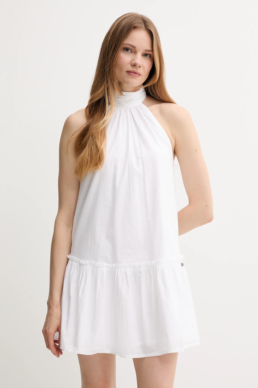 Pepe Jeans rochie din bumbac culoarea alb, mini, evazați, PL953761