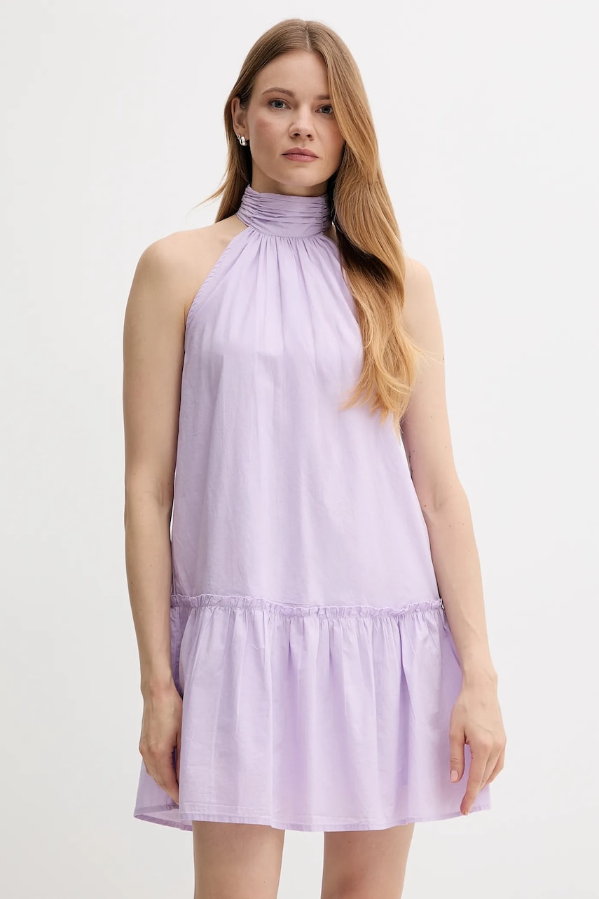 Pepe Jeans rochie din bumbac culoarea violet, mini, evazați, PL953761