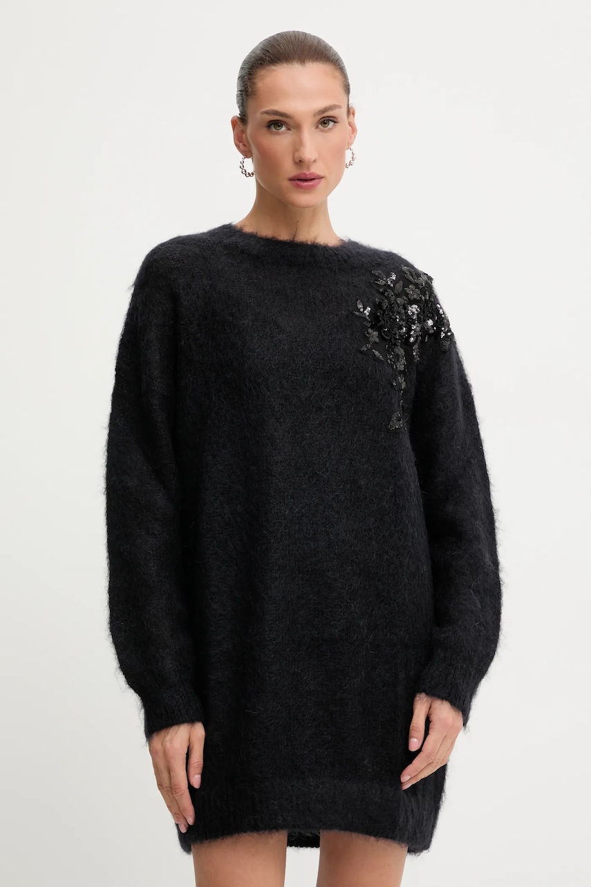 Blugirl Blumarine rochie din amestec de lână culoarea negru, mini, oversize, RF5151.MS037
