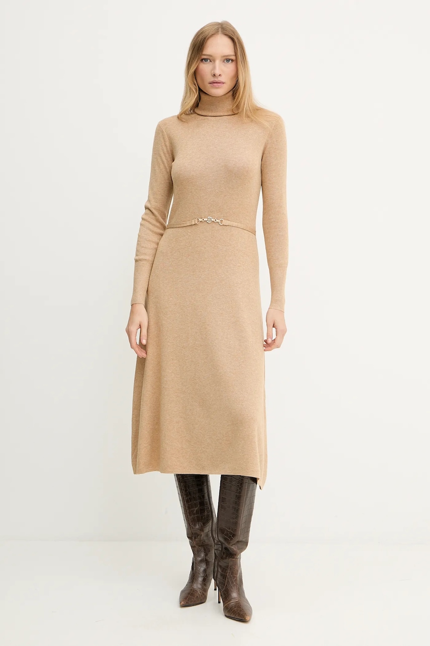 Fracomina rochie cu lână culoarea bej, midi, evazați, FR25WD5004K459Q7