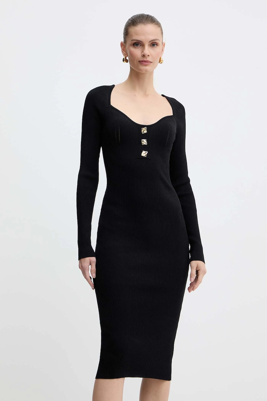 Fracomina rochie culoarea negru, midi, mulată, FS25WD5005K41601