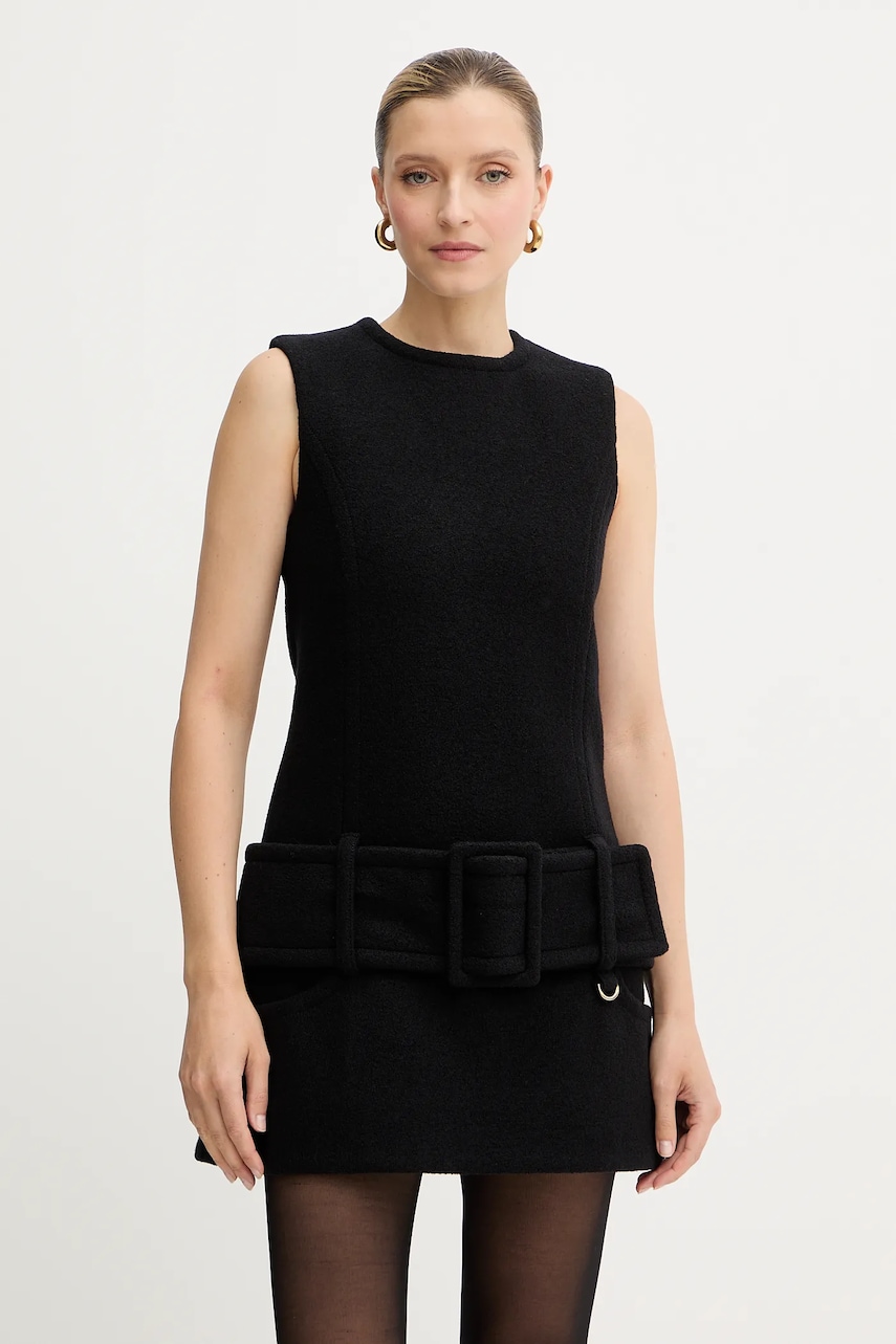 Patou rochie din lână culoarea negru, mini, evazați, DR2060232