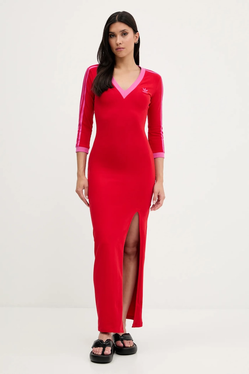 adidas Originals rochie Maxi Dress V culoarea roșu, maxi, mulată, JW3668