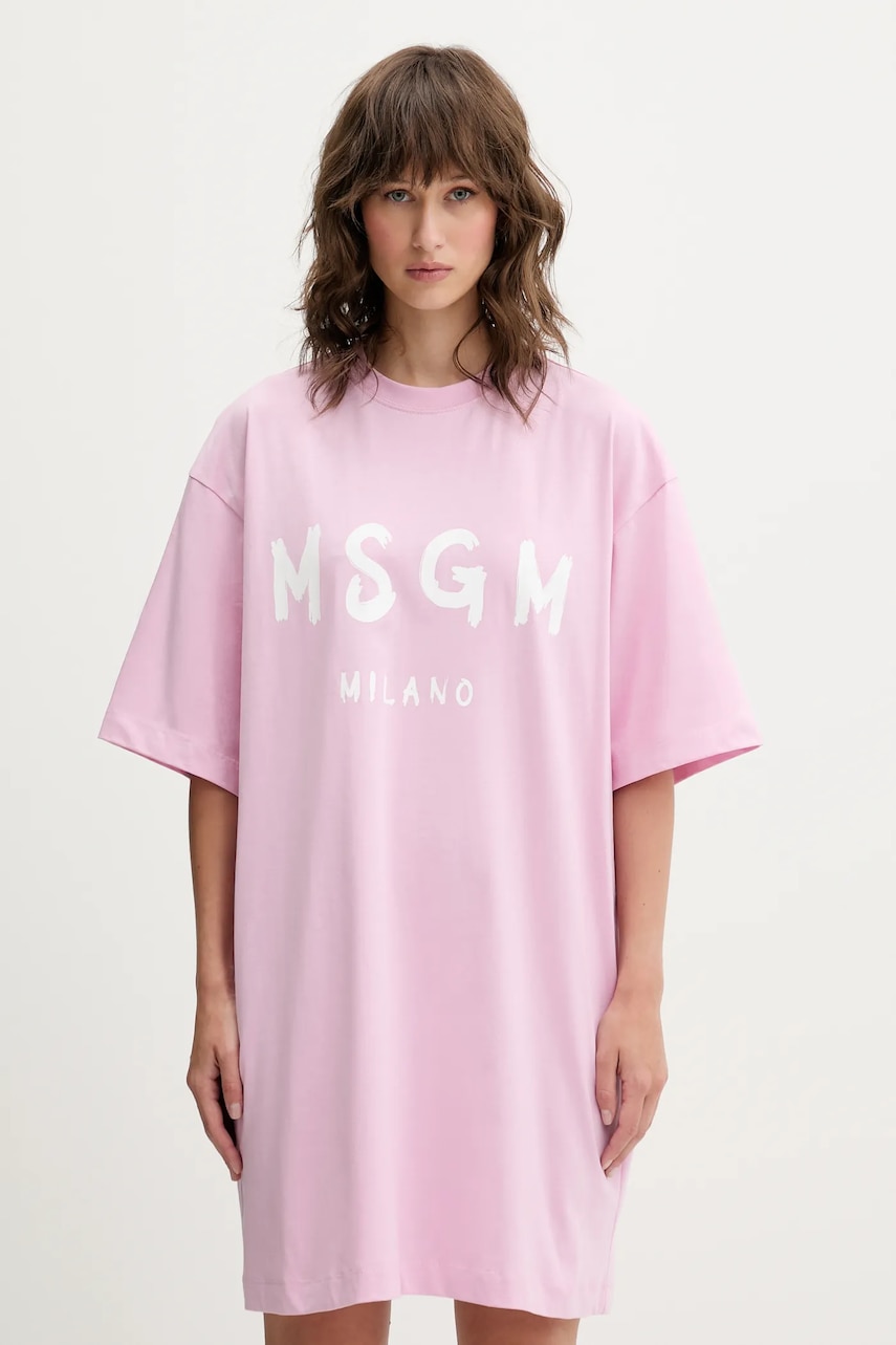 MSGM rochie din bumbac culoarea roz, mini, oversize, 3941MDA510.257798
