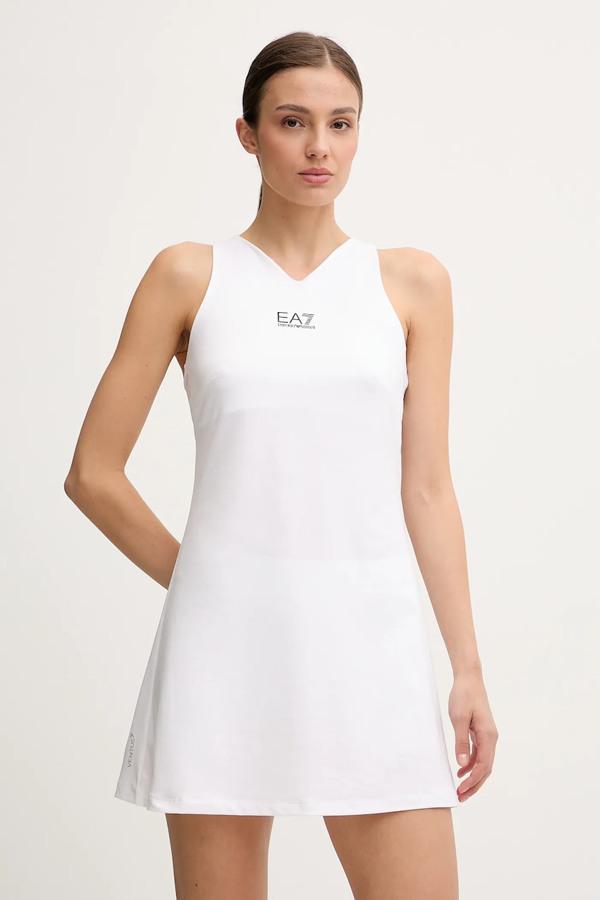 Спортивна сукня EA7 Emporio Armani колір білий mini розкльошена AF14524.7W000317