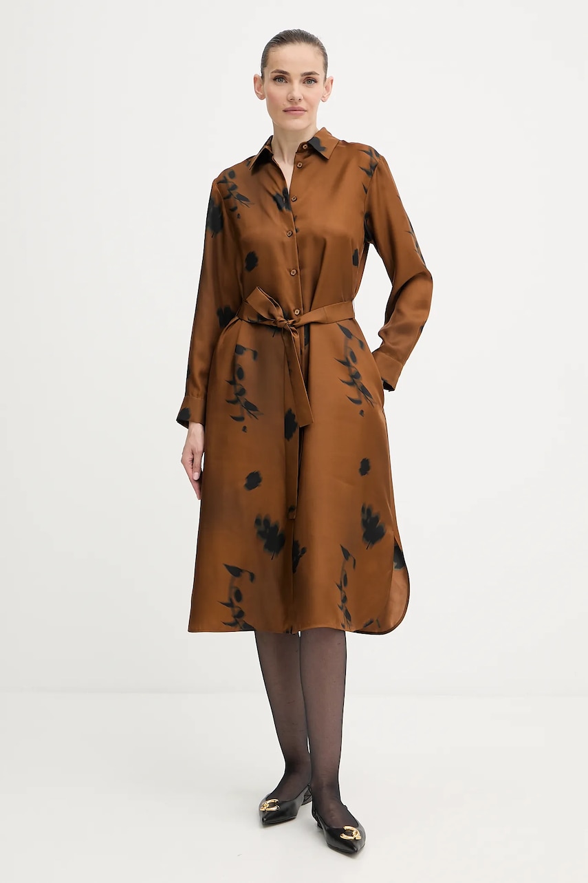 MM rochie de mătase JADI culoarea maro, midi, drept, 2526226017600