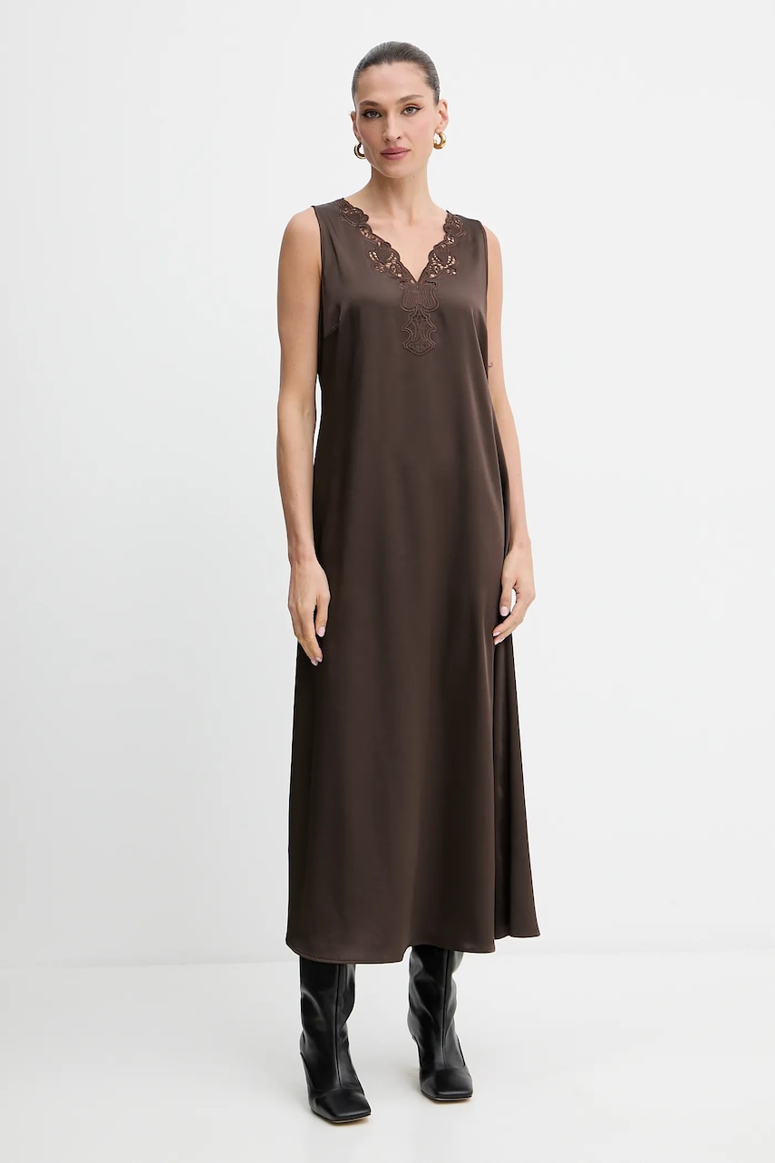 Weekend Max Mara rochie CANOSSA culoarea maro, maxi, drept, 2525226011600