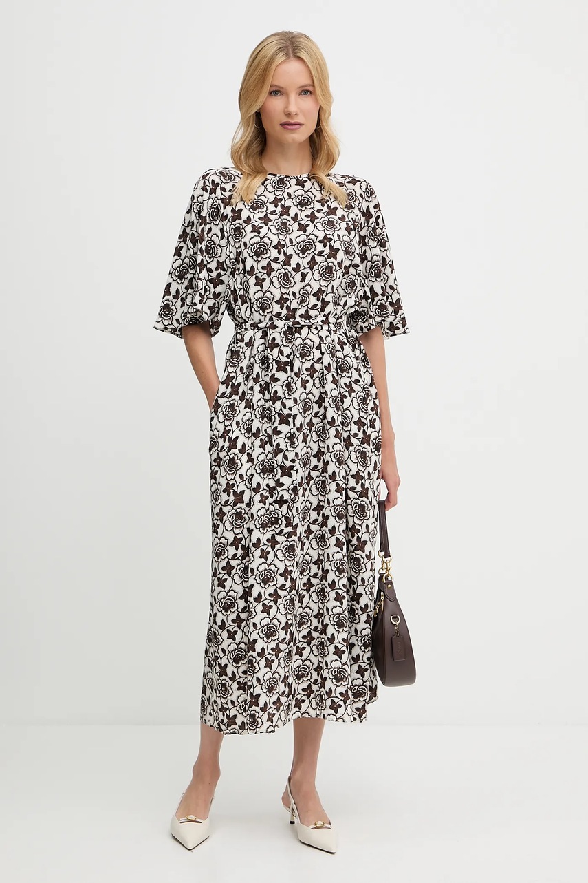 Шовкова сукня Weekend Max Mara VARESE колір коричневий maxi розкльошена 2525226051600