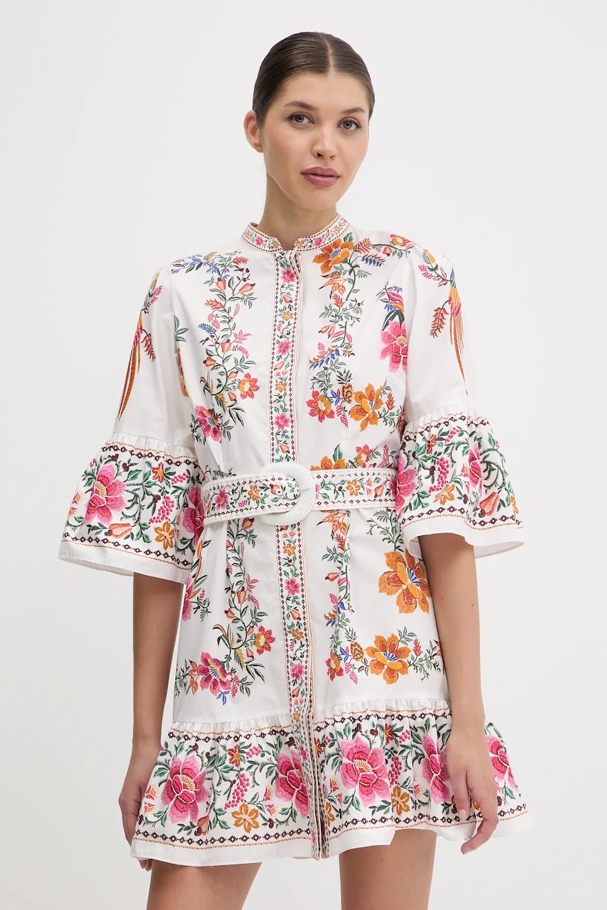 Farm Rio rochie din bumbac culoarea alb, mini, evazați, 335967