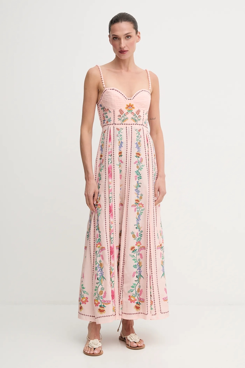 Farm Rio rochie culoarea roz, maxi, evazați, 336318