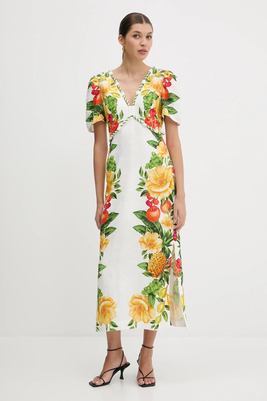 Farm Rio rochie din in culoarea alb, maxi, evazați, 335815