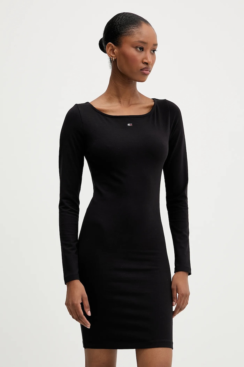 Tommy Jeans rochie culoarea negru, mini, mulata, DW0DW21493