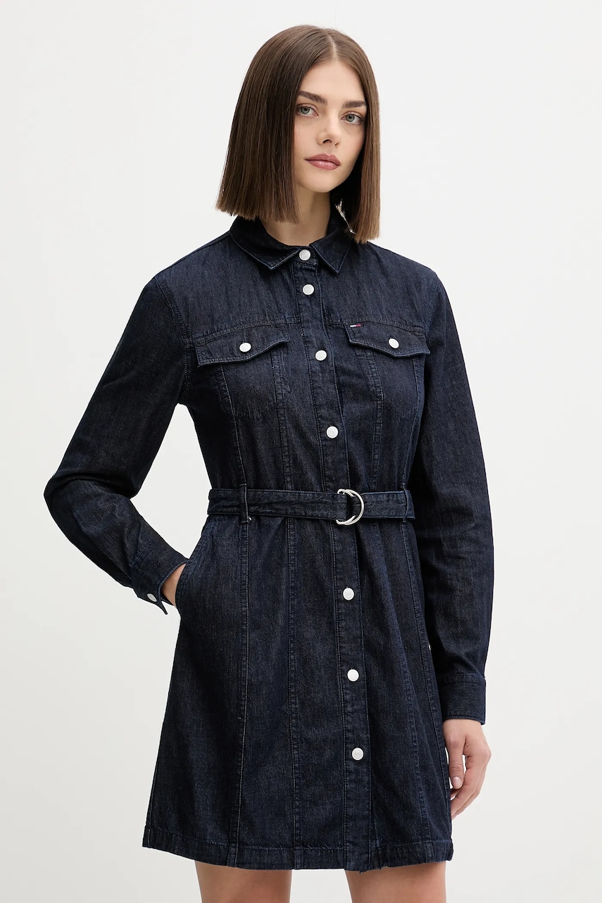 Levně Džínové šaty Tommy Jeans tmavomodrá barva, mini, DW0DW21649