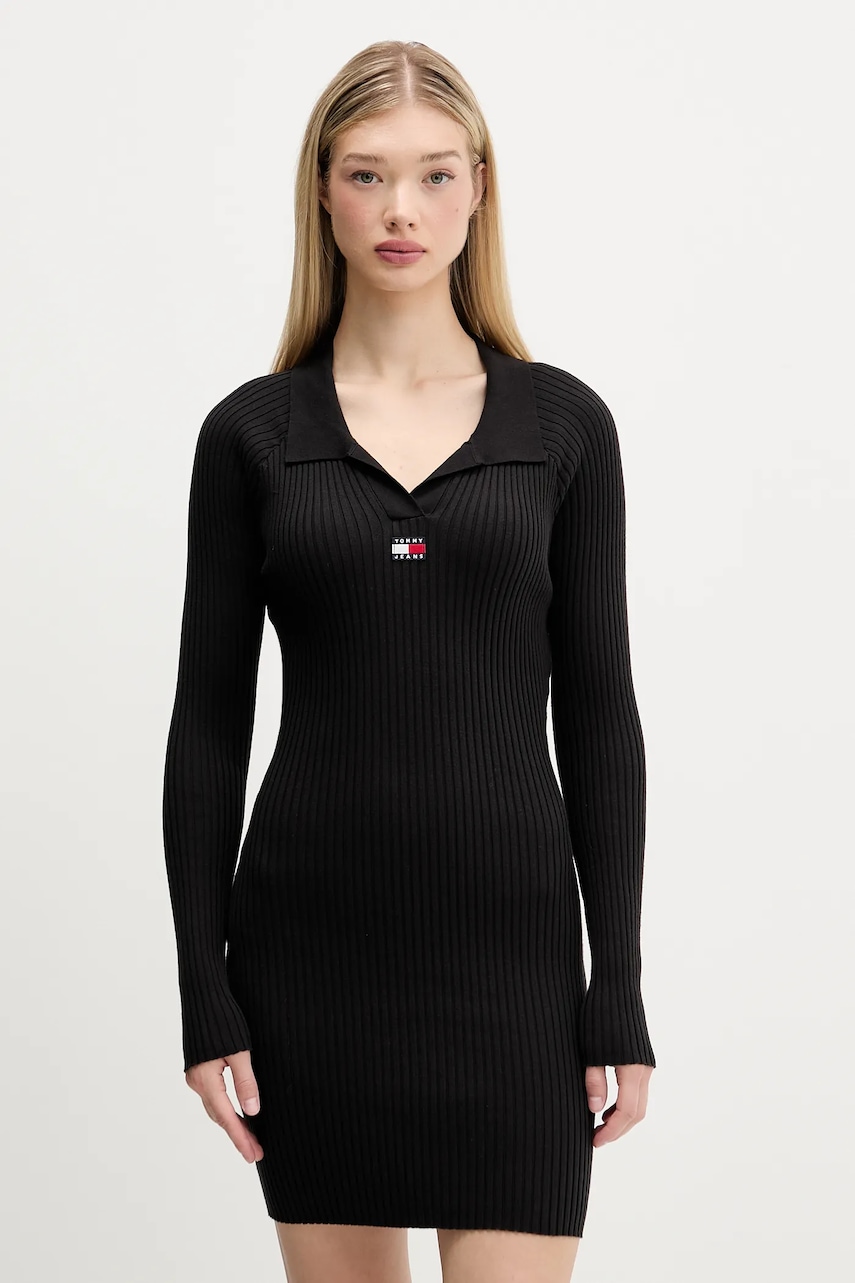 Tommy Jeans rochie culoarea negru, mini, mulată, DW0DW22183