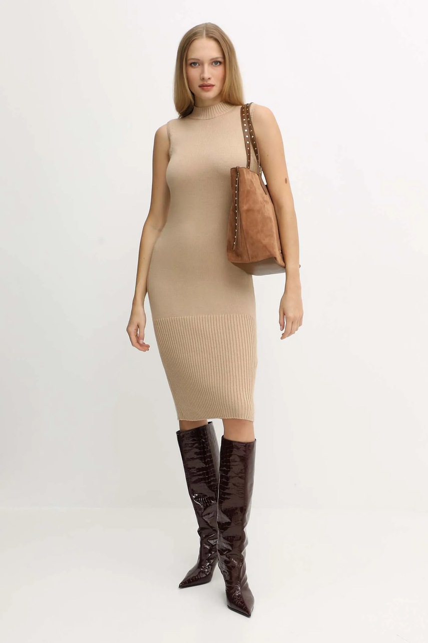 Сукня з додаванням вовни Armani Exchange колір бежевий mini облягаюча XW001308 AF13774