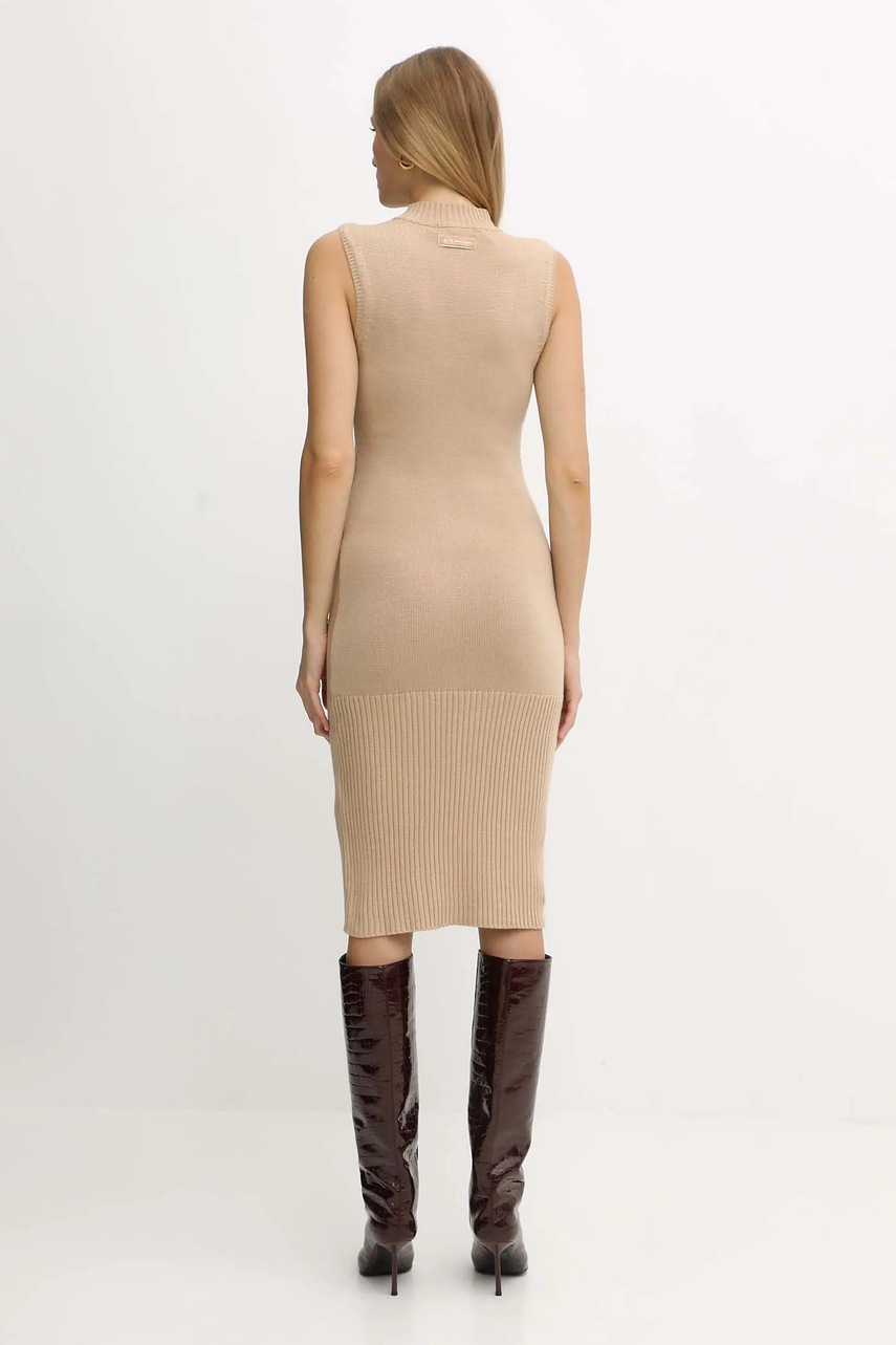 Сукня з додаванням вовни Armani Exchange колір бежевий mini облягаюча XW001308 AF13774
