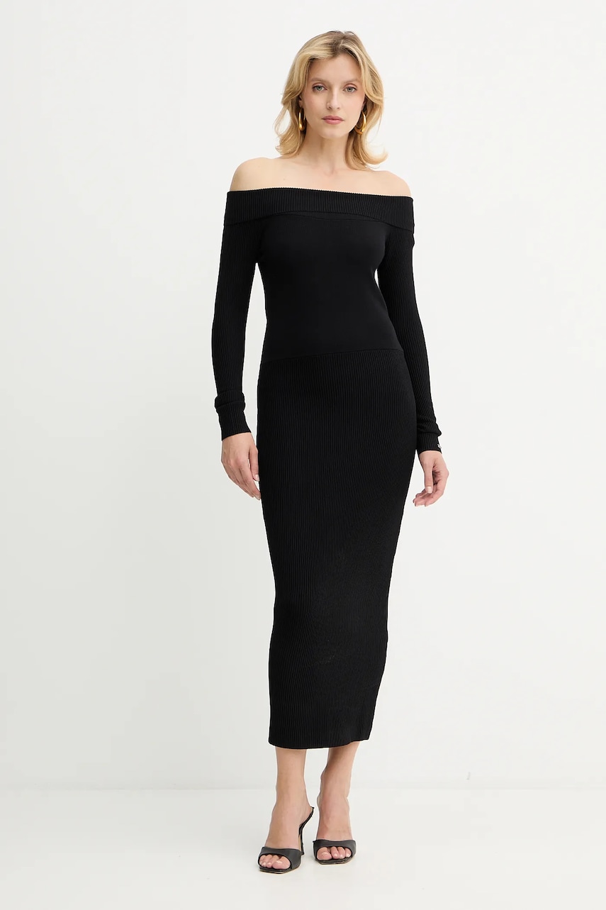 Armani Exchange rochie culoarea negru, midi, mulată, XW001313 AF10352