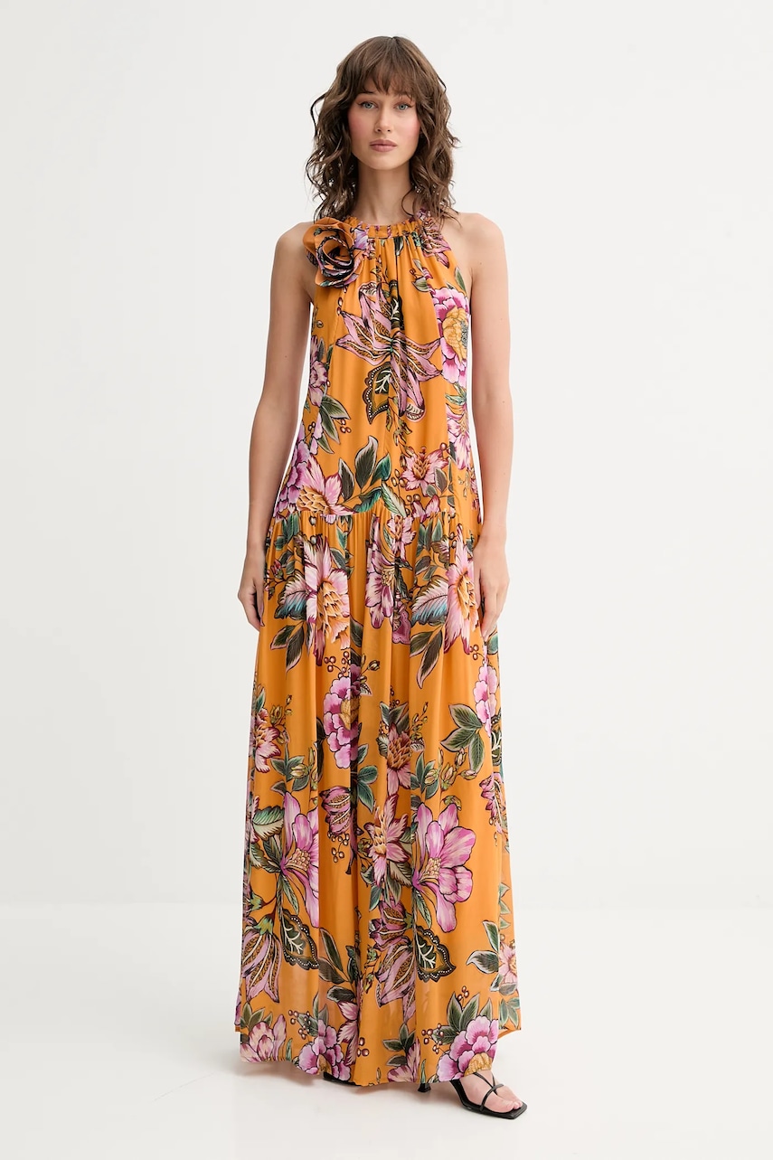Farm Rio rochie culoarea portocaliu, maxi, evazați, 336675