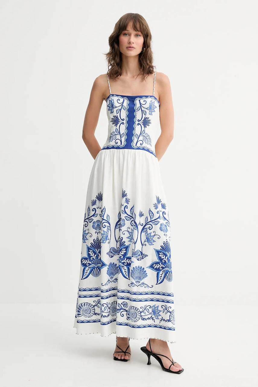 Farm Rio rochie din in culoarea alb, maxi, evazați, 339162