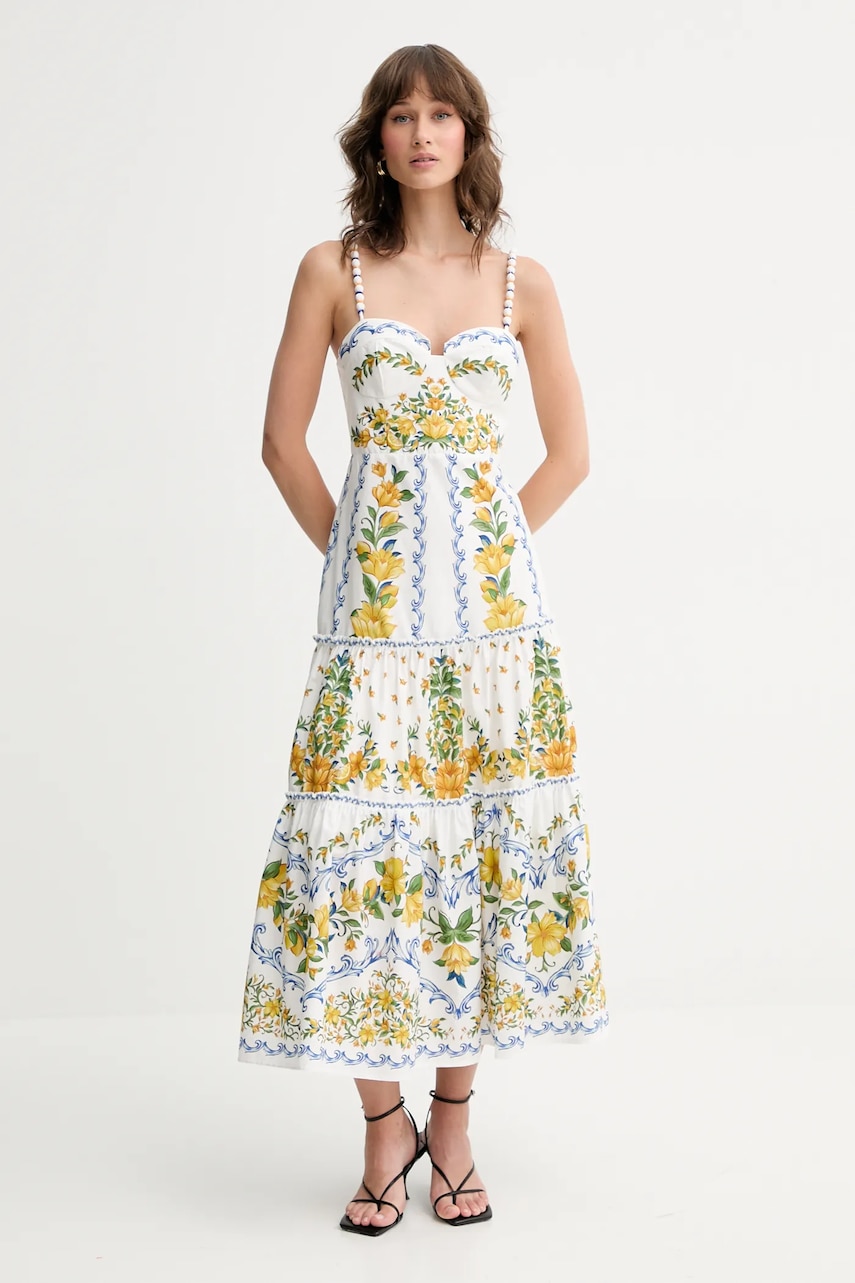 Farm Rio rochie din bumbac culoarea alb, maxi, evazați, 336275