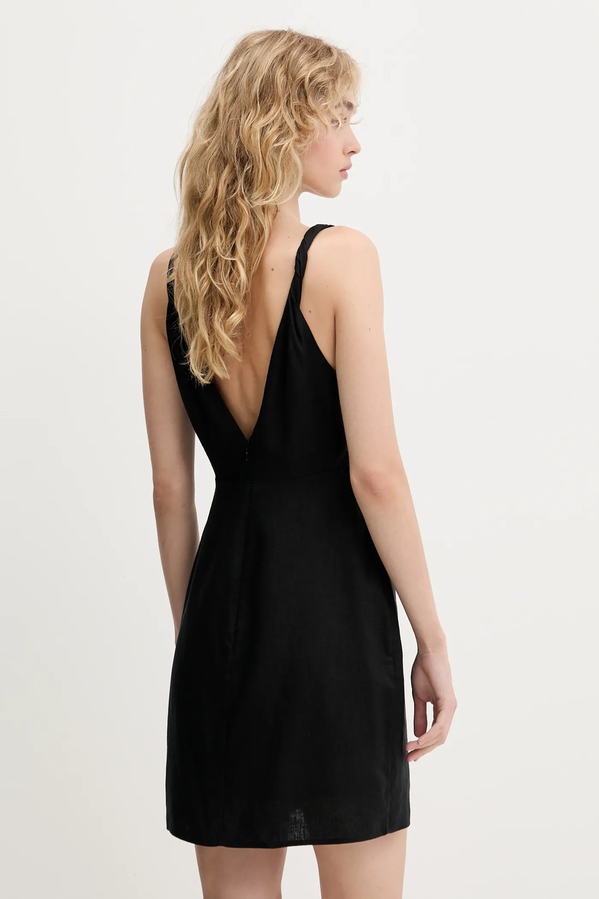 Λινό φόρεμα Farm Rio χρώμα: μαύρο, 336607 φωτογραφία